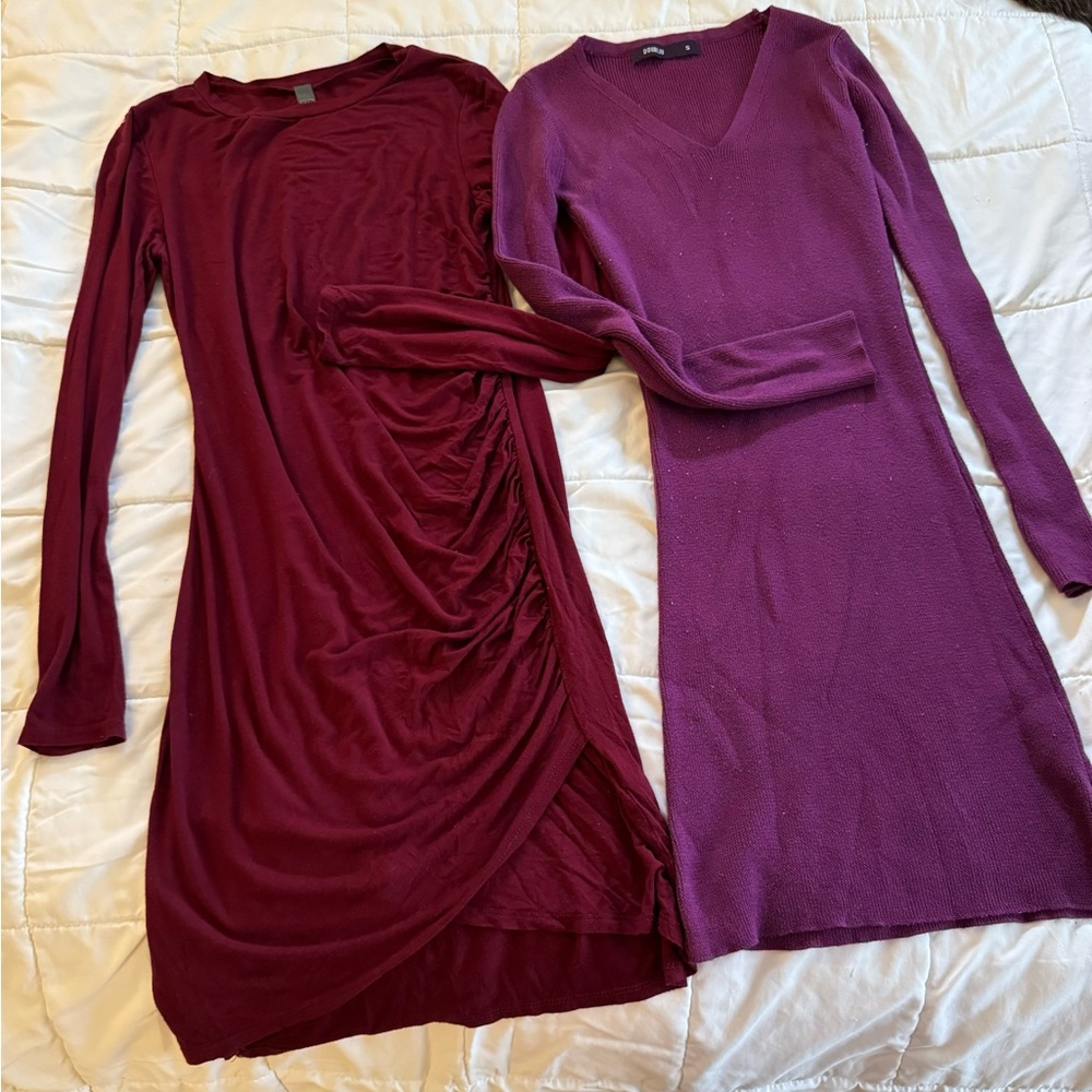 Burgundy and Purple Long Sleeve Dresses